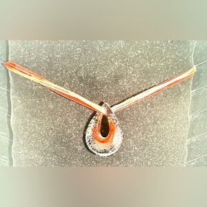 Murano Style Art Blown Glass Teardrop Hoop Pendant Necklace